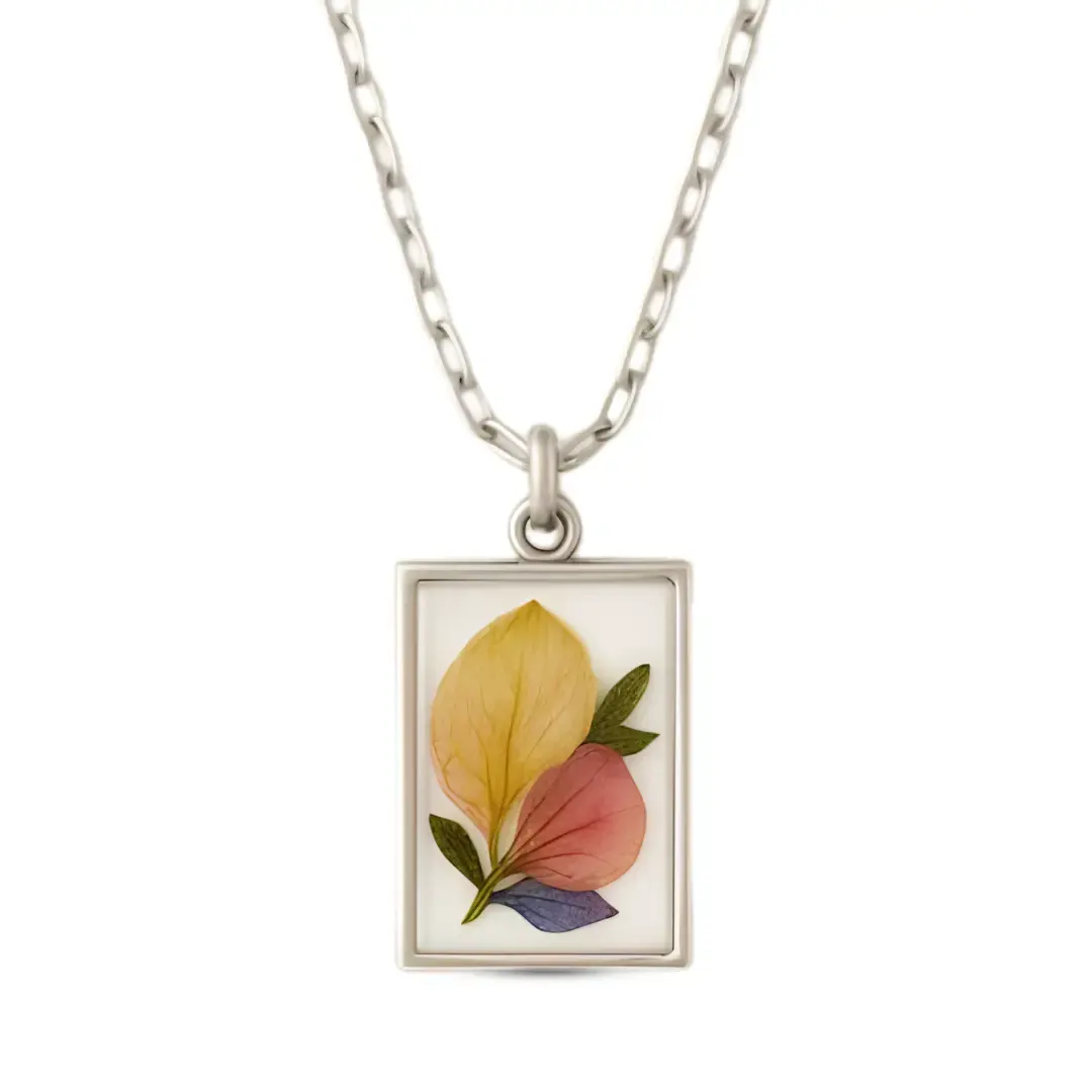 Rectangle Flower Preservation Resin Pendent