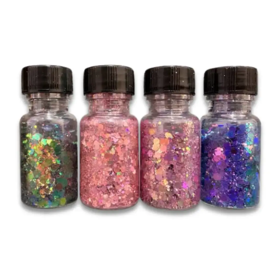 Premium Glitter Flakes Combo Pack – Set of 4 Bottles – Shimmer Decoration Mix